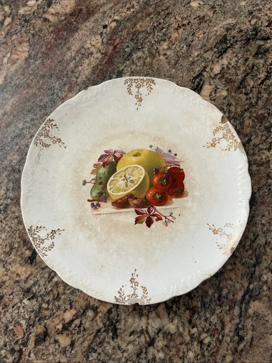 Other - Vintage Fruit Motif Ceramic Dinner Plate - Cream with Multicolor Accent